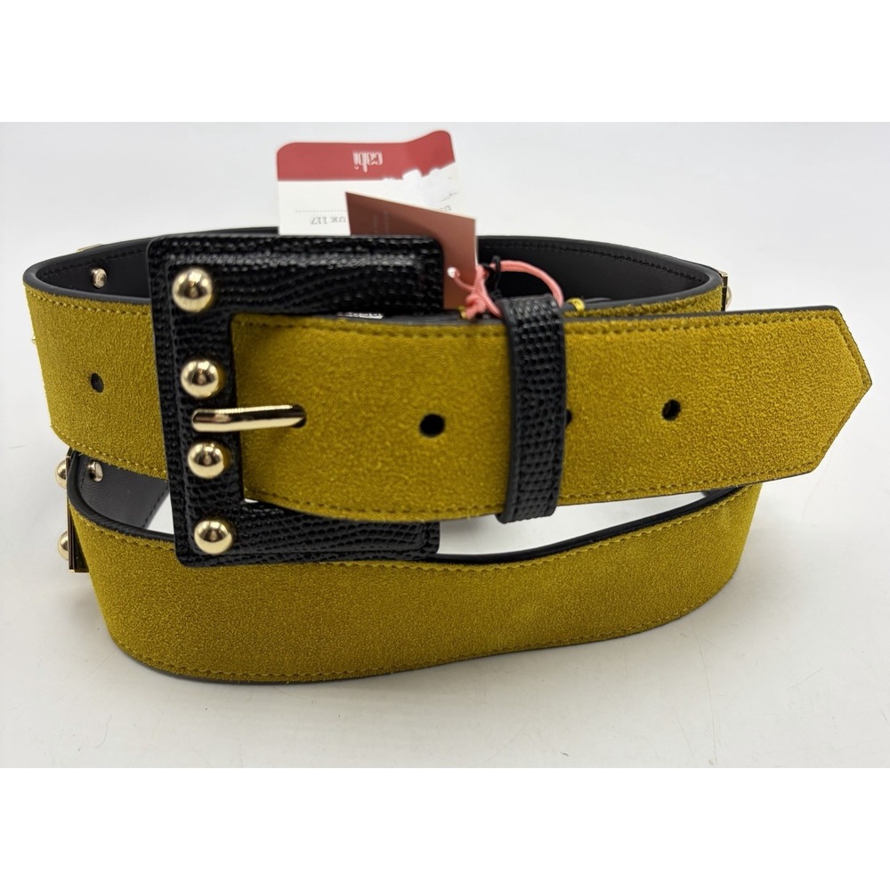CAbi Ornament Belt Womens Medium Style #4593 Leather Suede Mustard Yellow